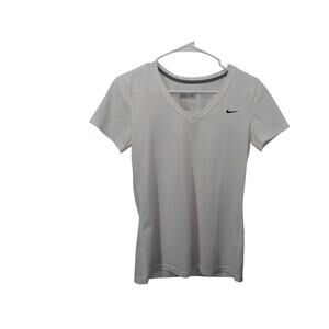 Nike DriFit Small/Petite/Child White Athletic Wear Shirt Black Logo